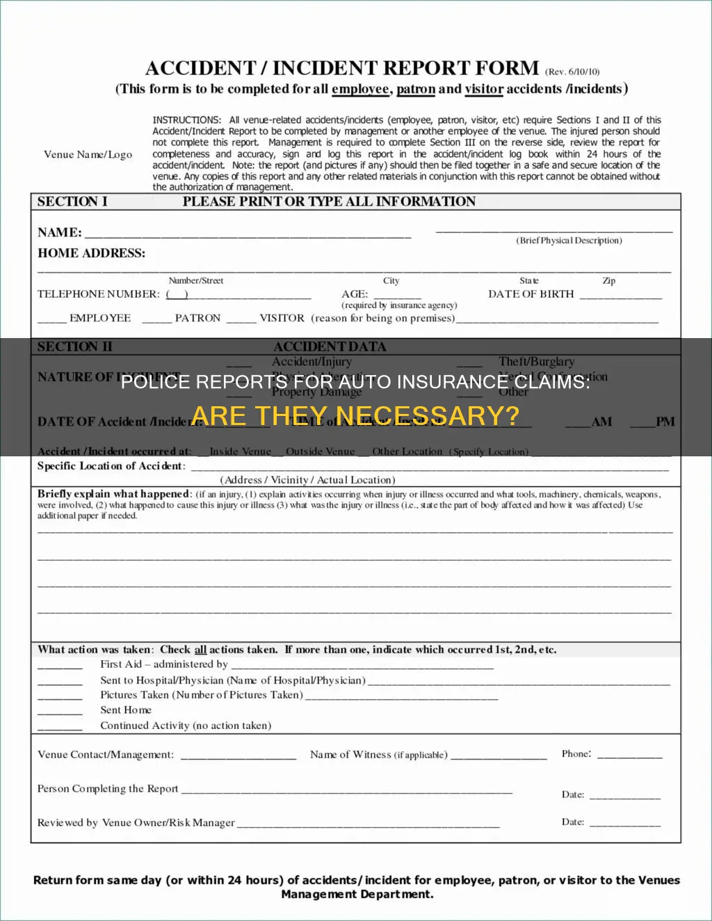 is a police report required for an auto insurance claim