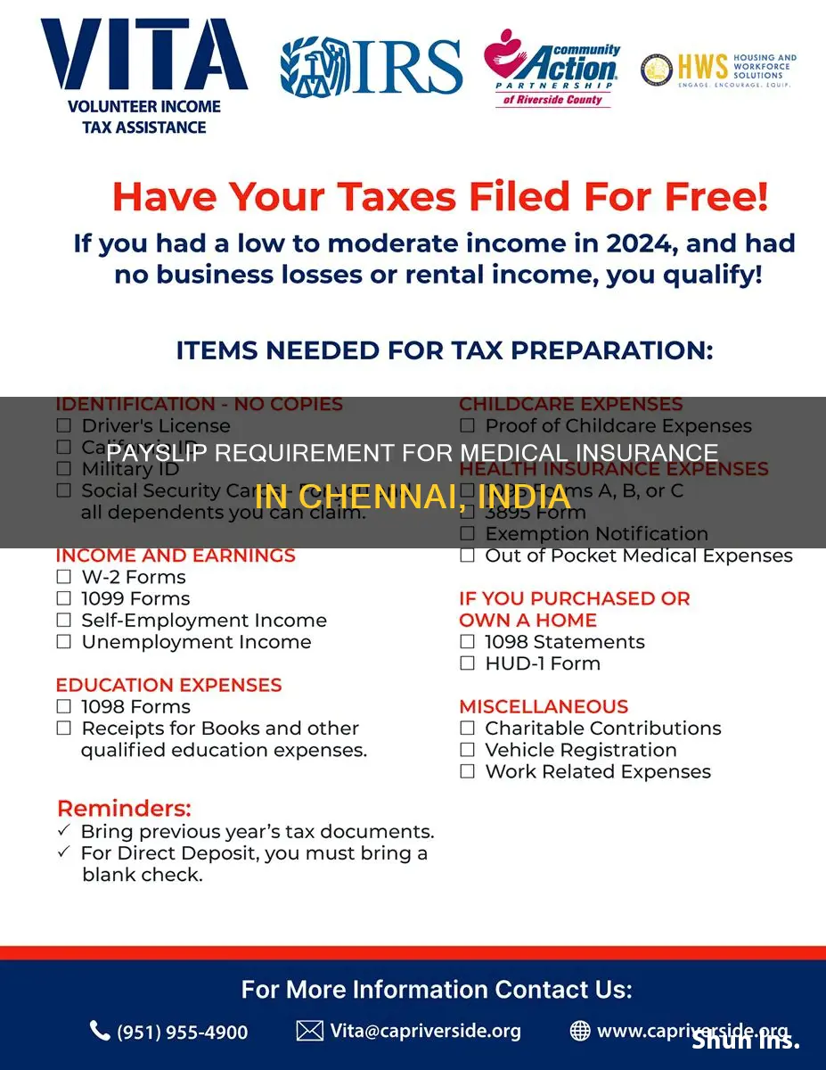 is payslip required for medical insurance in chennai india