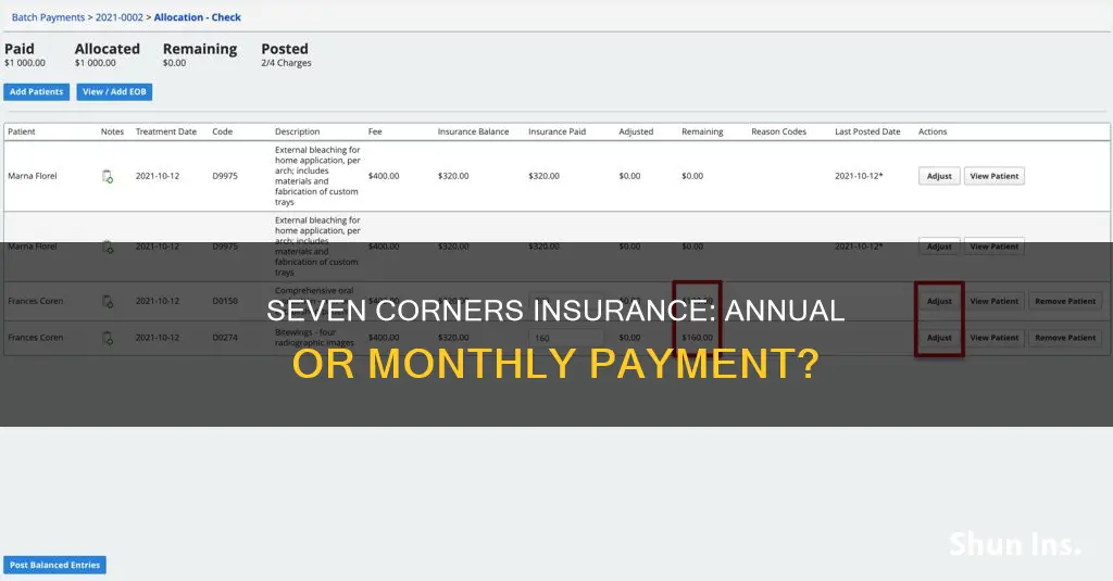 is the seven corners insurance payment per year or month