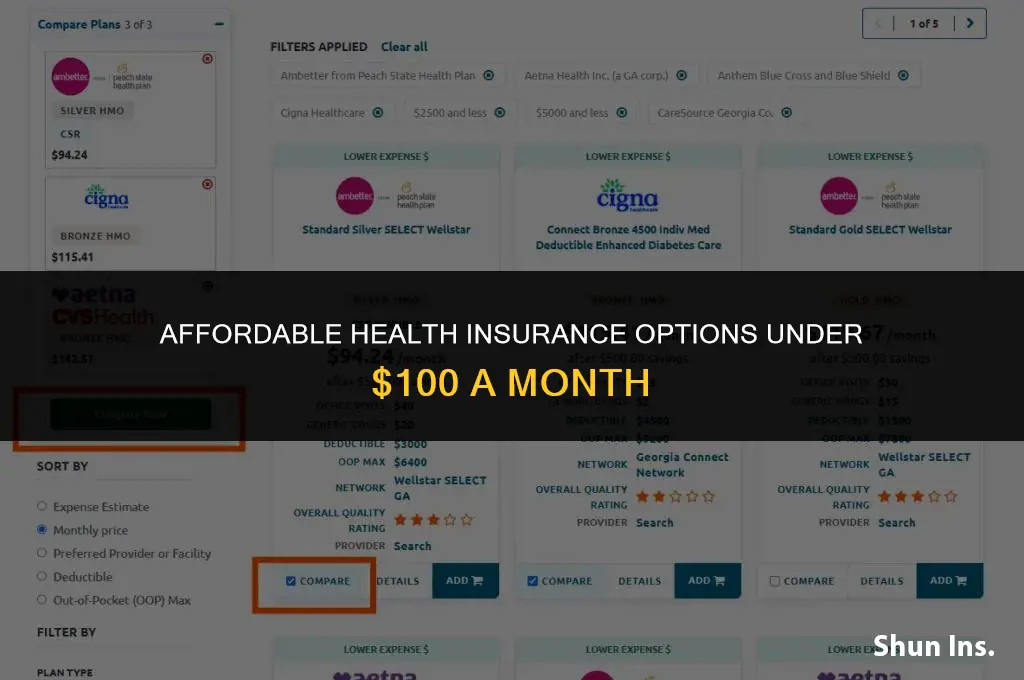 is there any health insurance less than 100 month