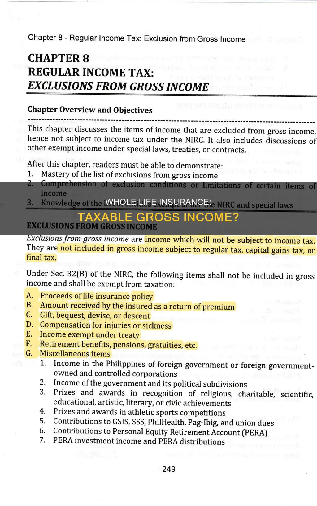 is whole life insurance included in gross income