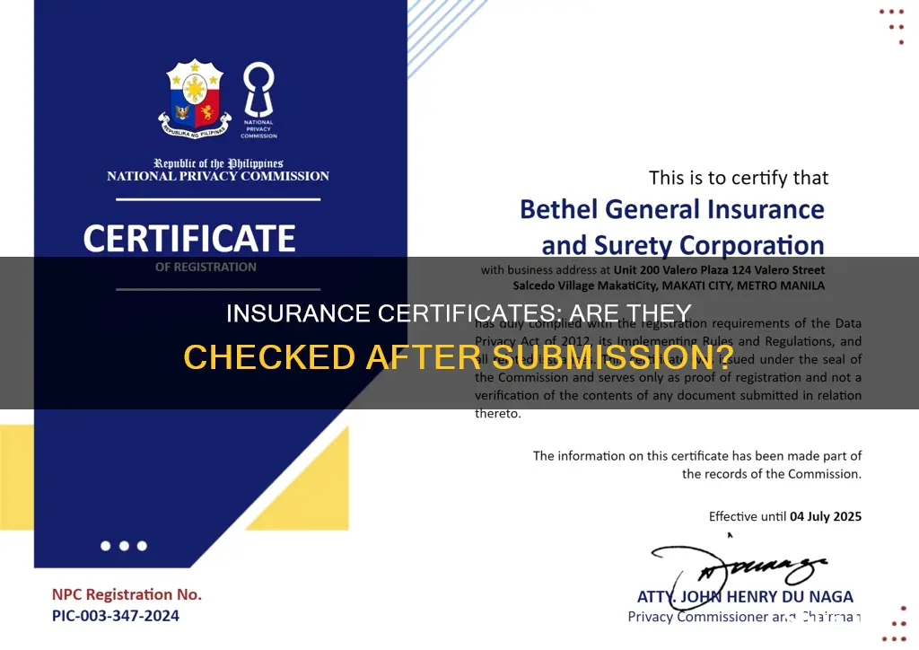 is your certificate of insurance checked once submitted