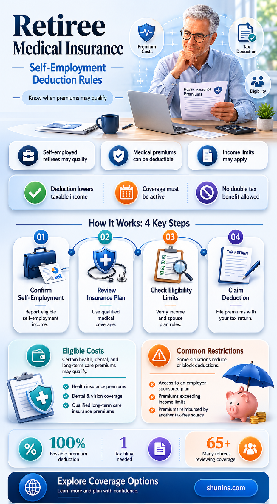 are early retirees considered self employed for medical insurance deduction