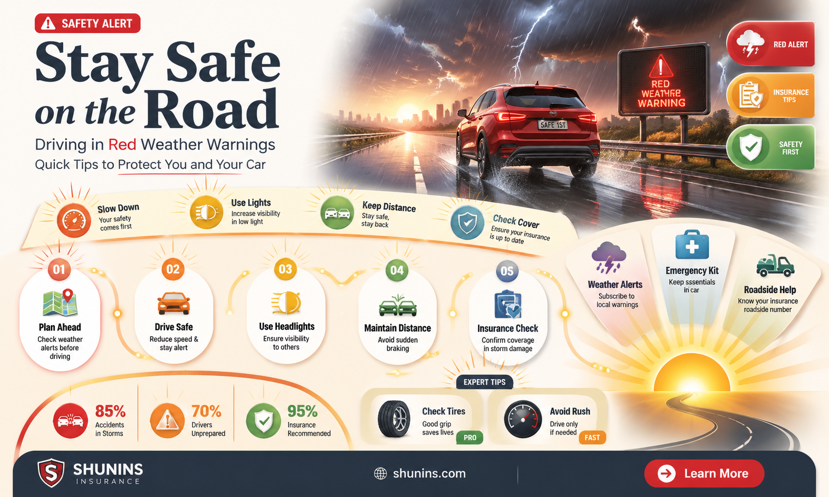 am I insured to drive in a red weather warning