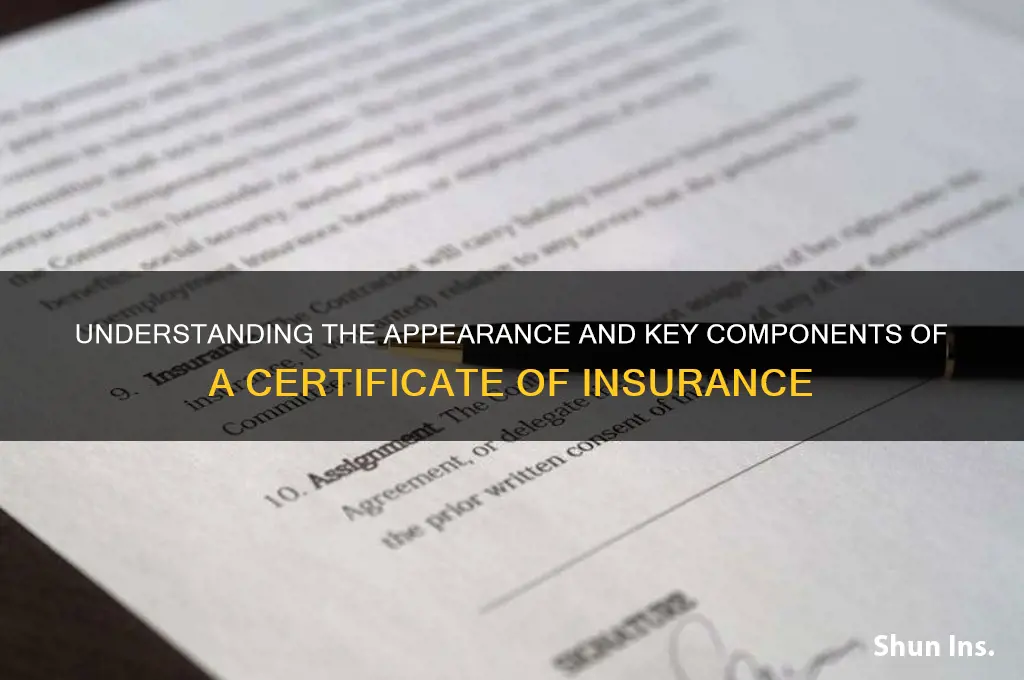 what does a certificate of insurance look like