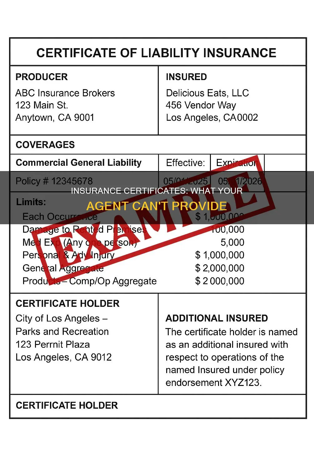 what is a certificate of insurance an agent cannot provide
