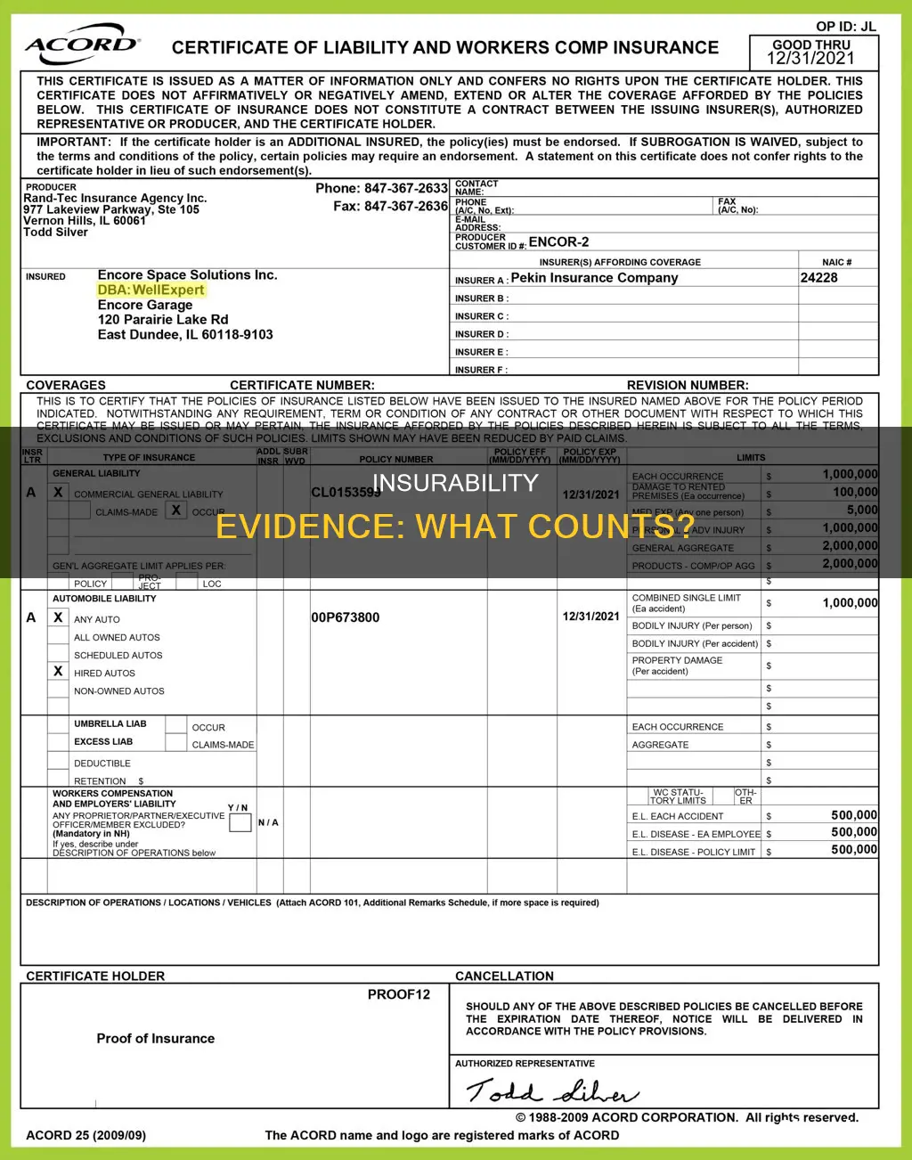 what is considered evidence of insurability