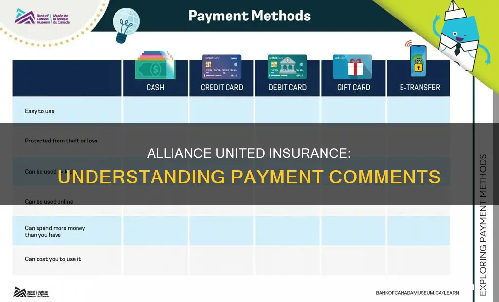 what is payment comment in alliance united insurance