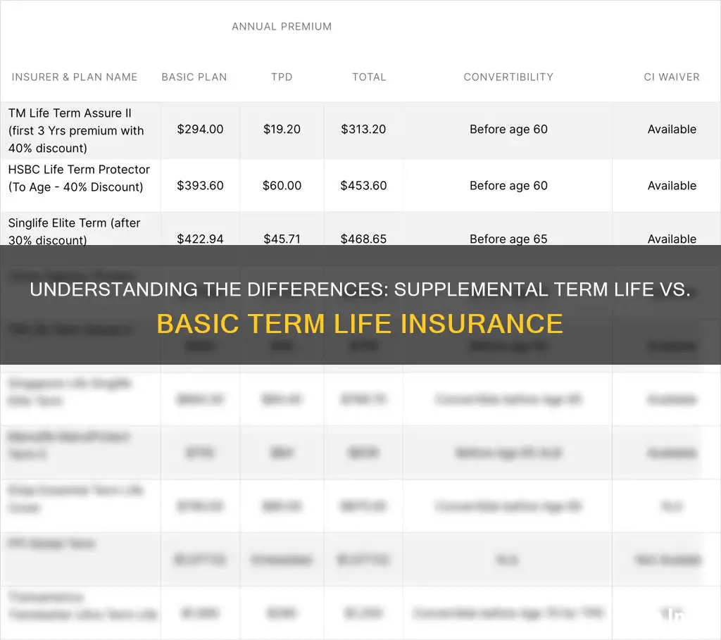 what is supplemental term life insurance vs basic