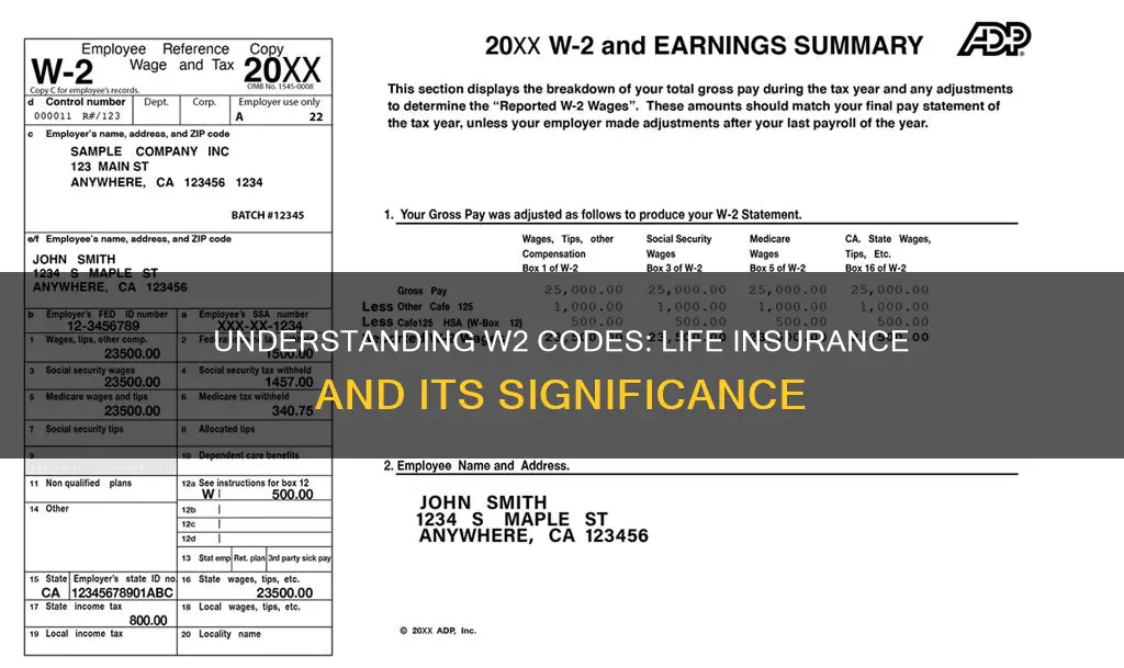 what is the w2 code to show life insurance