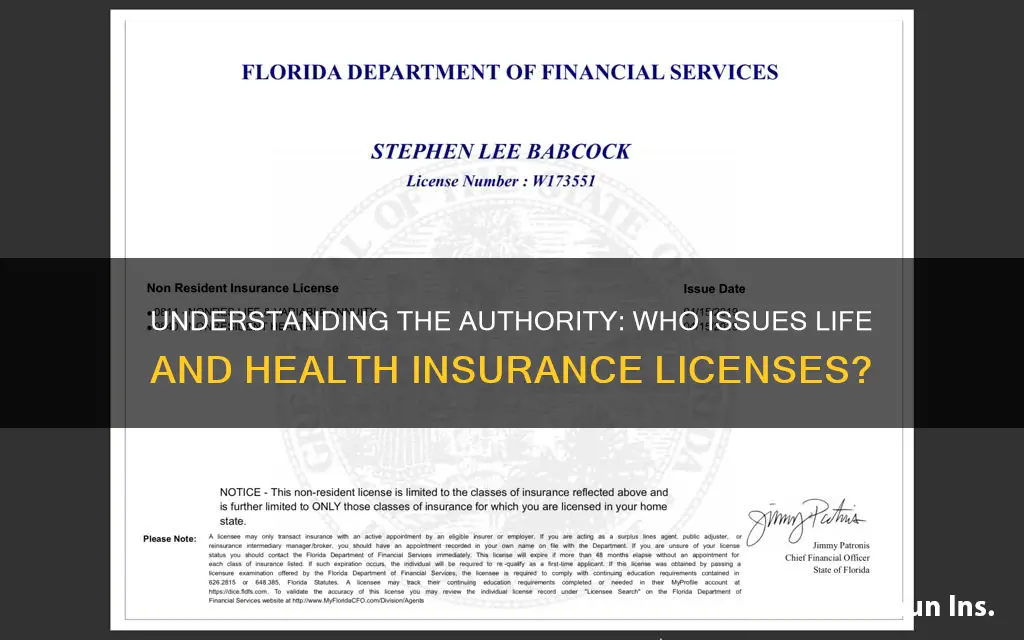 what issuing organization issues life and health insurance license