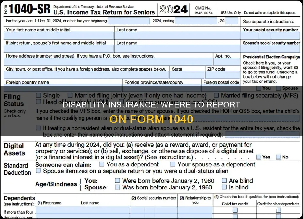 what line of form 1040 does disability insurance go in