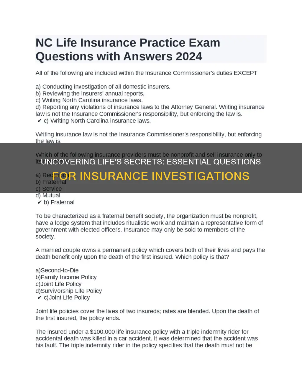 what questions are required on life insurance investigations