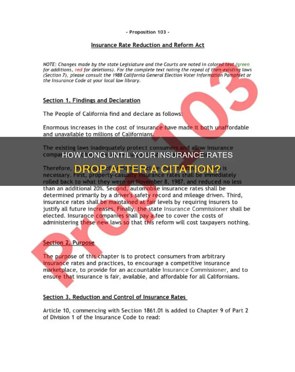 when do insurance rates go down after a citation