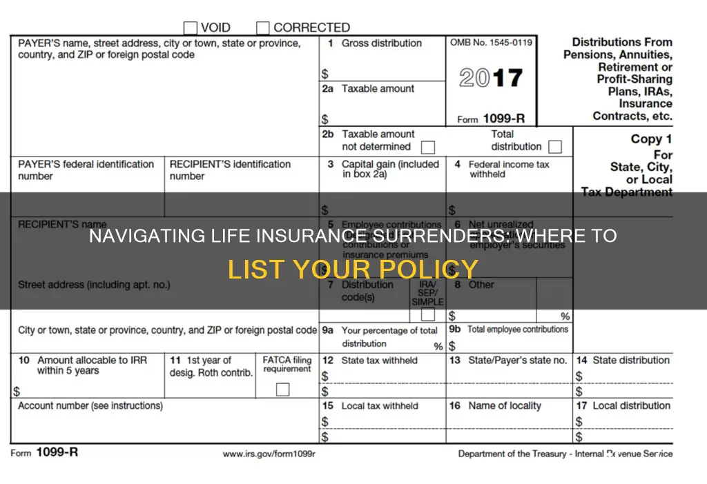 where do I list life insurance surrenders