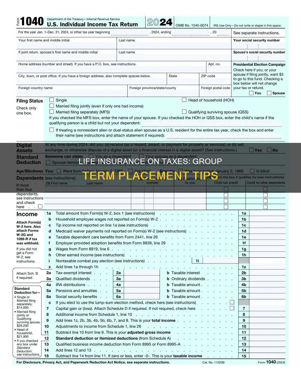 where do you put group term life insurance on 1040