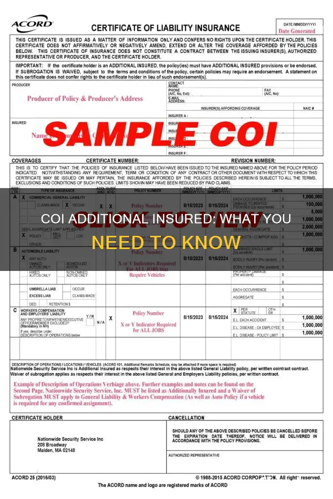 where does additional insured go on coi