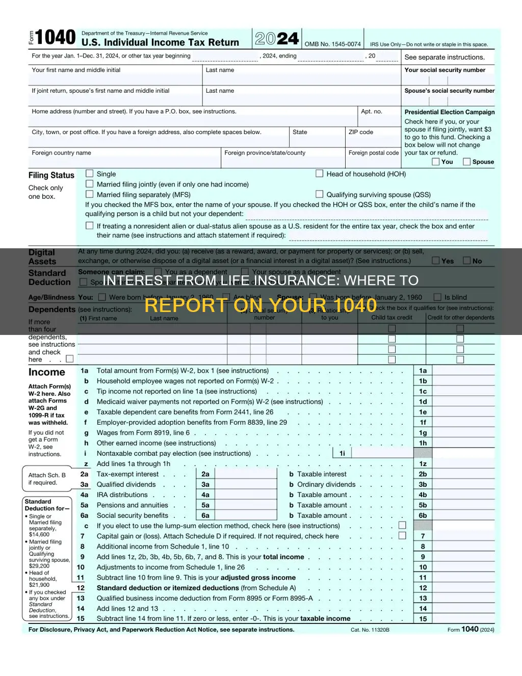 where on 1040 do you enter interest from life insurance