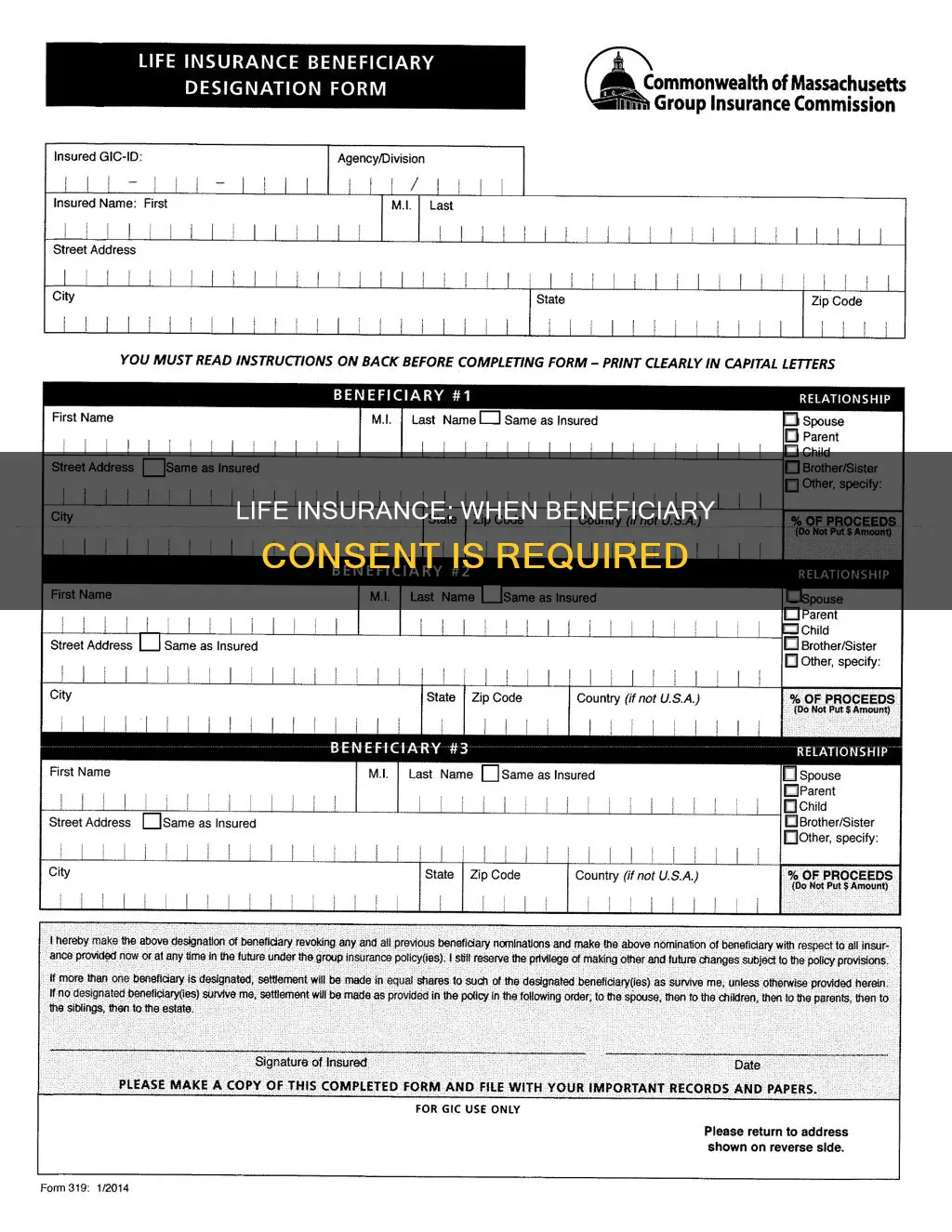 which tpe of life insurance beneficiary requires his her consent