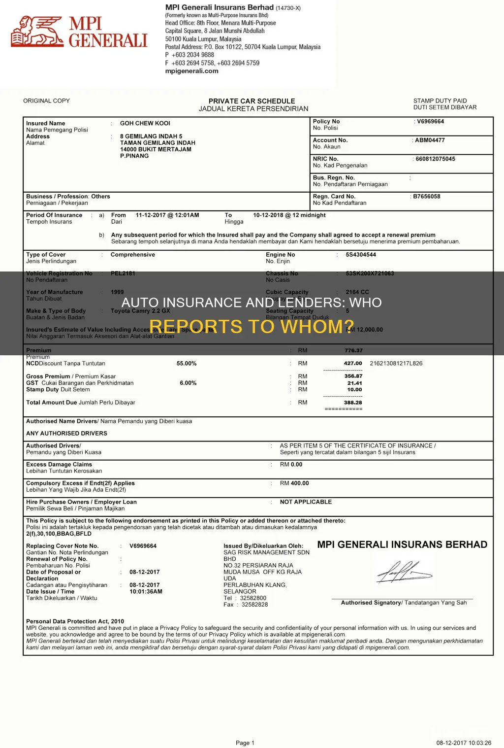 will auto insurance company report to lender