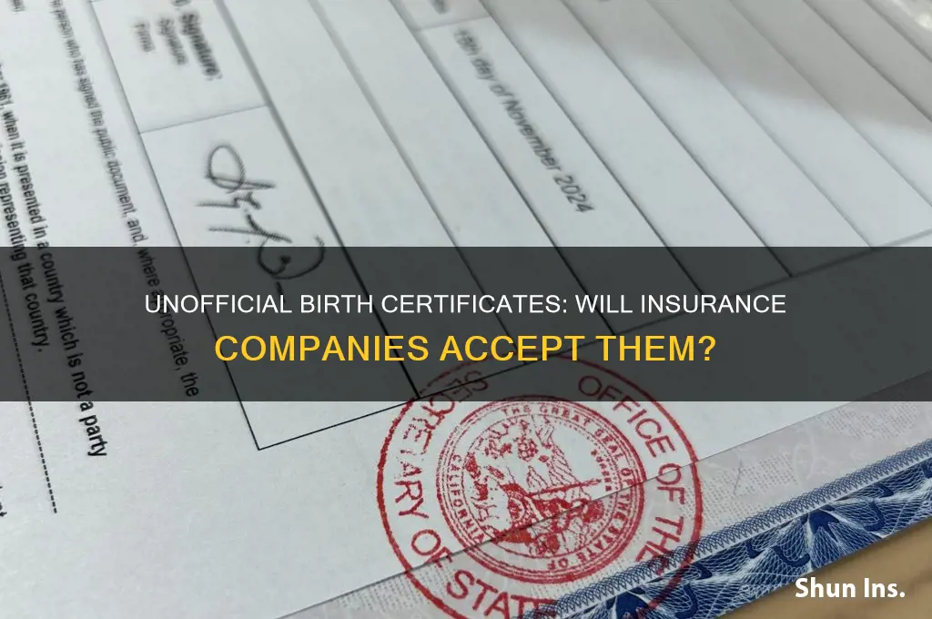 will insurance companies accept unoffical birth certificate